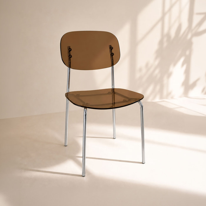 Lot de 2 chaises de table en résine acrylique et métal écorce GLAM