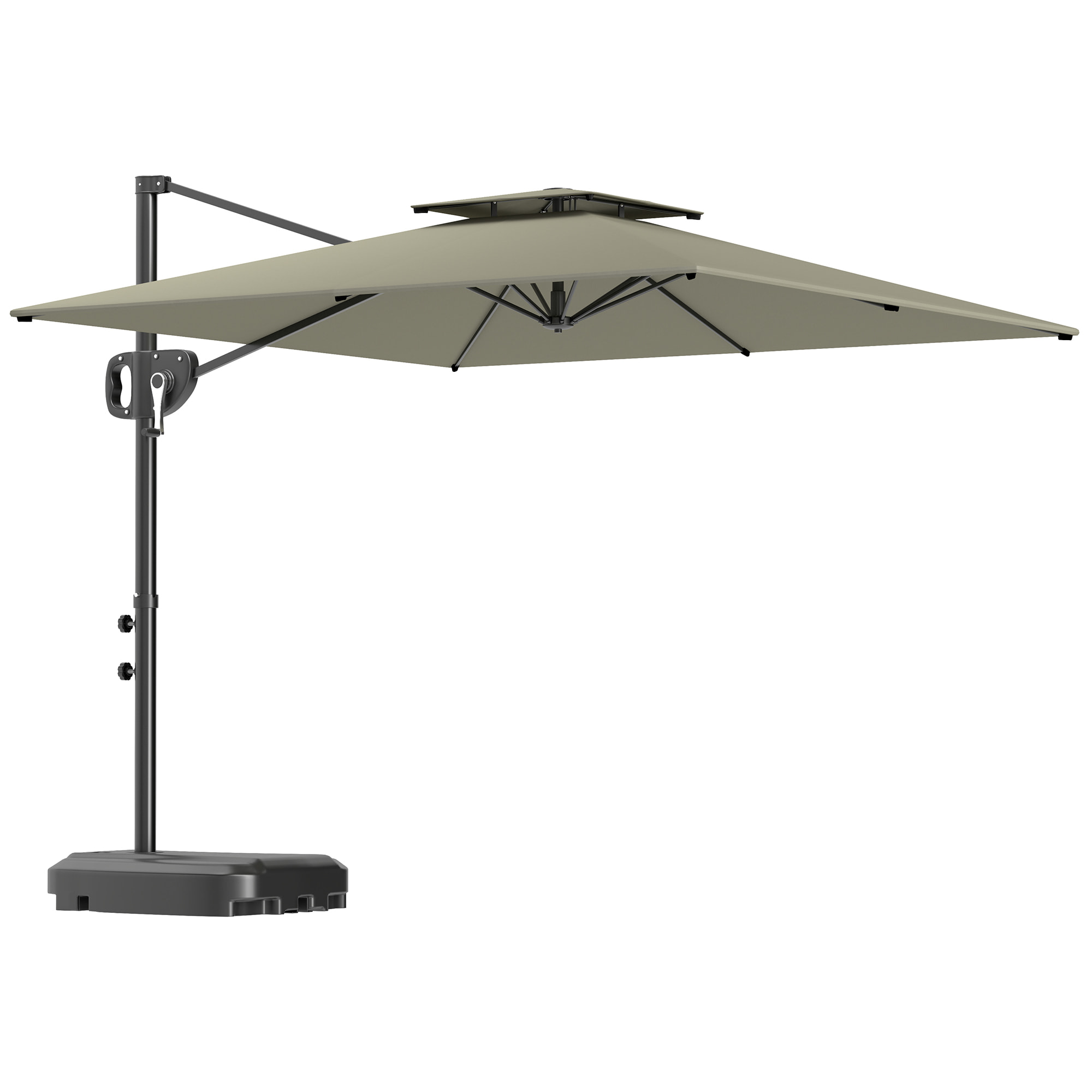 Parasol déporté carré double toit polyester gris clair