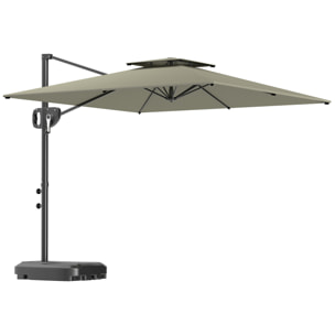 Parasol déporté carré double toit polyester gris clair