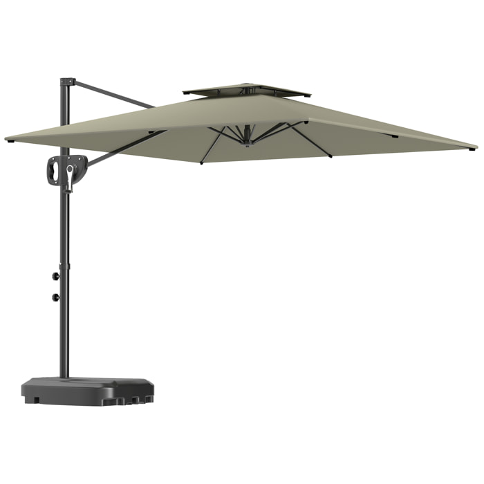 Parasol déporté carré double toit polyester gris clair