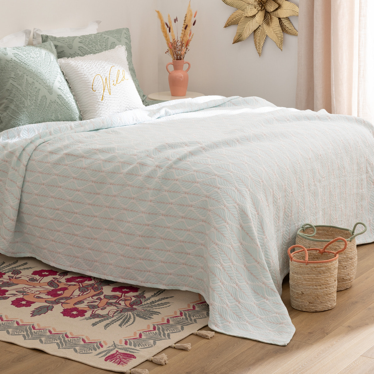 Dessus de lit "Wild" jacquard bleu clair 240x260cm