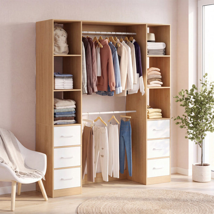 Dressing Uma double colonne 6 tiroirs bois et blanc