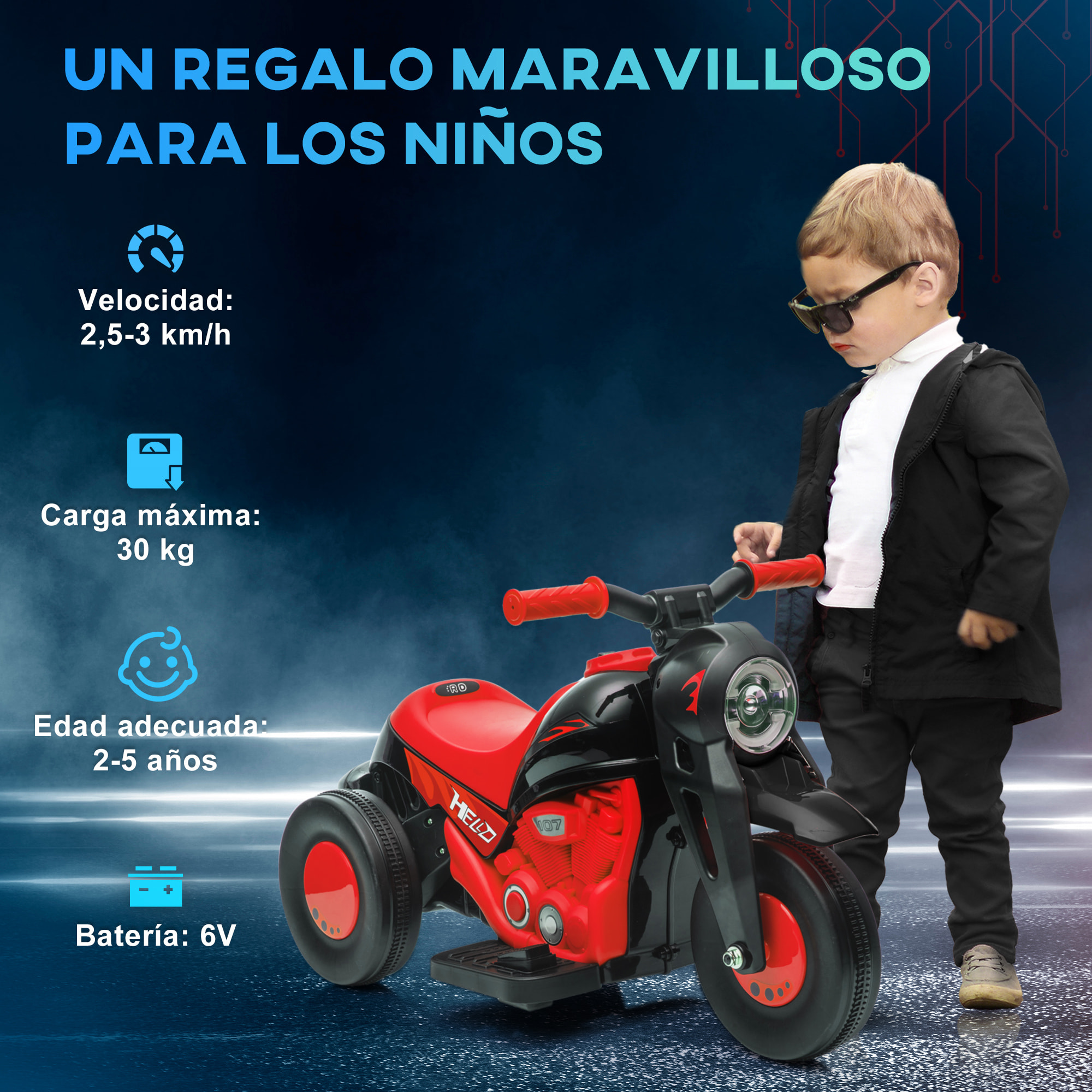 Moto Eléctrica para Niños de +2 Años Moto de Batería para Niños 6V con Función de Soplar Burbujas Faros Música Moto para Niños con Velocidad 3 km/h Carga 30 kg Rojo