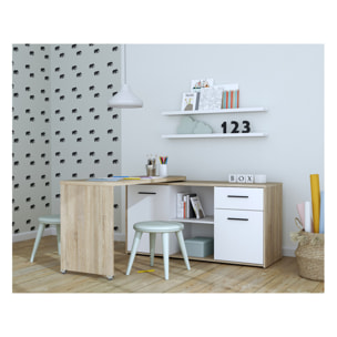 Bureau d'angle rotatif avec rangement effet bois L144cm - ALICIA