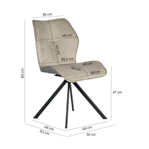 Chaise rotative 360° bicolore en velours et tissu & pieds en métal - 3 coloris - FLORENCE