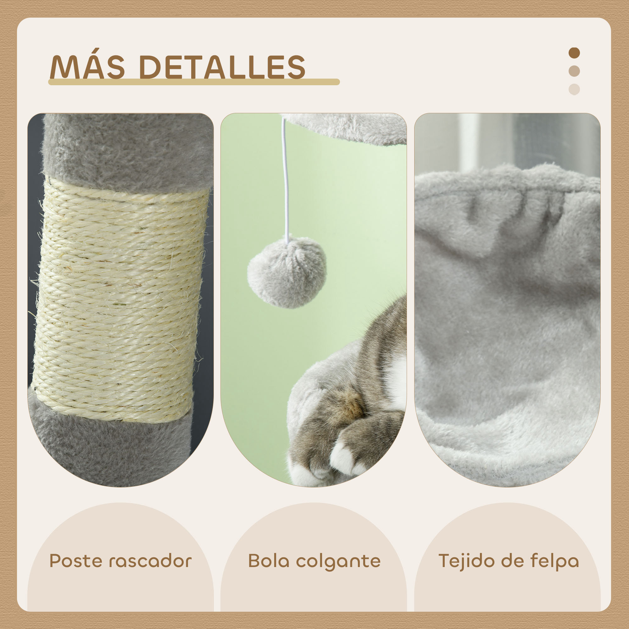 Rascador para Gatos Altura 104 cm Árbol para Gatos Torre de Escalada con Postes Rascadores de Sisal Cueva Plataformas y Bolas Colgantes Gris Claro