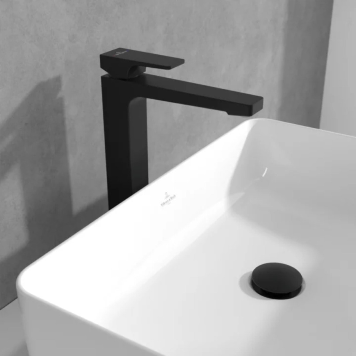 Mitigeur lavabo surélevé Architectura Square avec vidage Push Open Noir mat