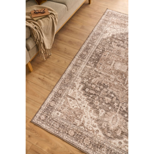 OTTOMAN - Tapis à poils courts doux à motif vintage beige