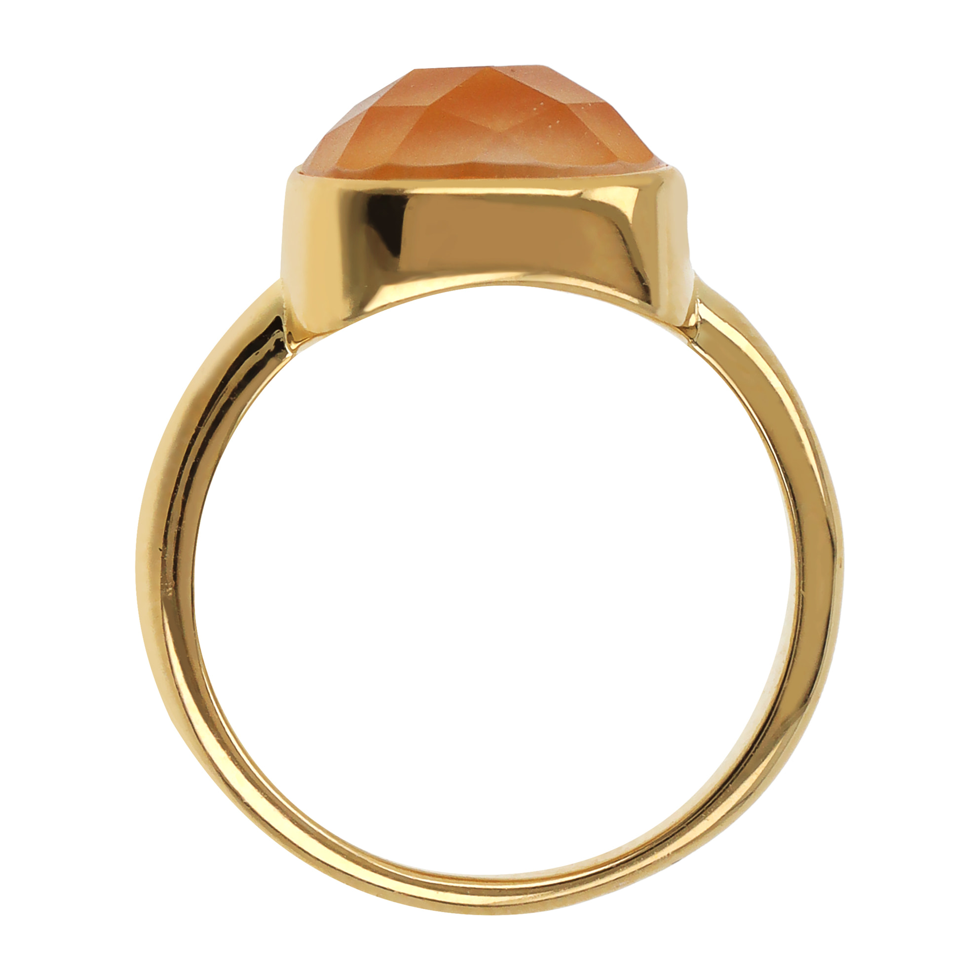 Anello Cocktail Quadrato con Pietra Naturale Quarzite Arancione in Argento 925 placcato Oro giallo 18Kt