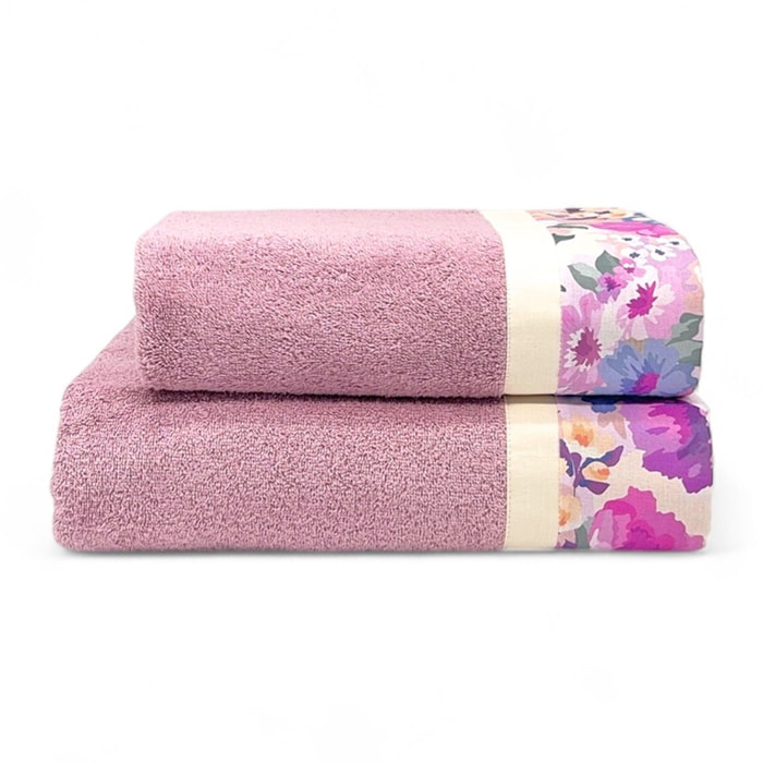 Set Spugna DALIA 2 Pezzi: Viso+Ospite - Malva - 450 gr/m² - Puro Cotone
