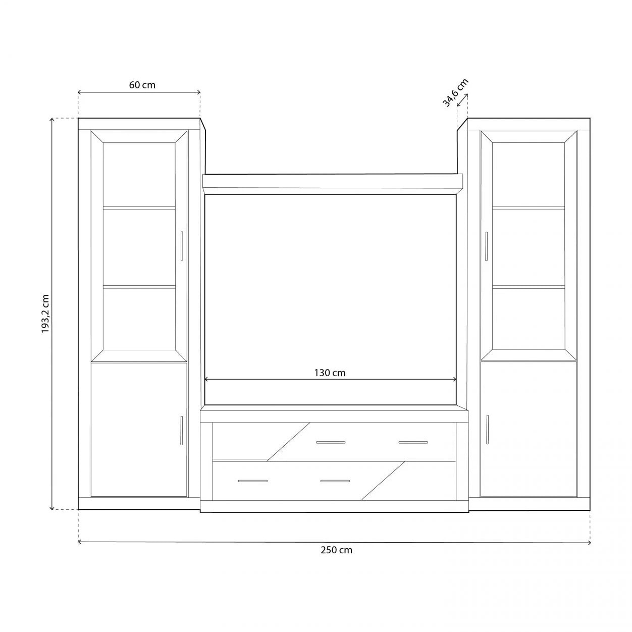Salón modular con gran capacidad de almacenaje en cambria y blanco 250 cm Nuka V5 Cambria - Blanco