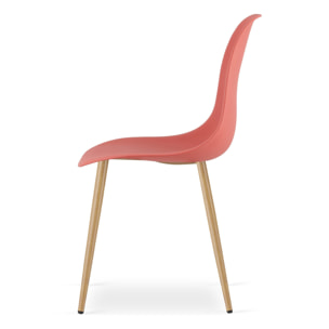 Sedia scandinava WAT in polipropilene corallo e gambe effetto legno