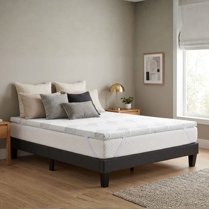 Surmatelas ViscoTouch, 5 cm, Mémoire de Forme et Gel Rafraîchissant, Très Bonne Indépendance de Couchage, Fabrication Française
