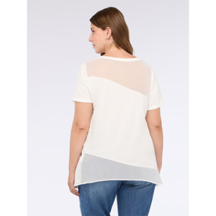Fiorella Rubino - T-shirt bimaterica con scollo a V - Bianco