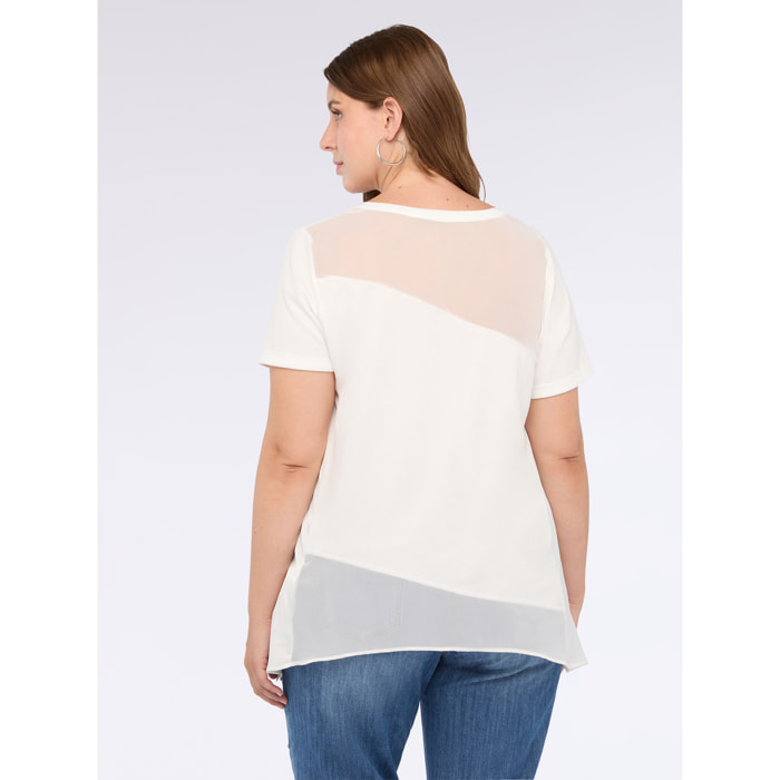 Fiorella Rubino - T-shirt bimaterica con scollo a V - Bianco