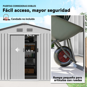 Caseta de Jardín Exterior 4,9 m², 277x195x192 cm, Cobertizo de Jardín Exterior Metálico con Puerta Corredera, Ventilación y Kit de Fundación, para Almacenamiento de Herramientas, Gris