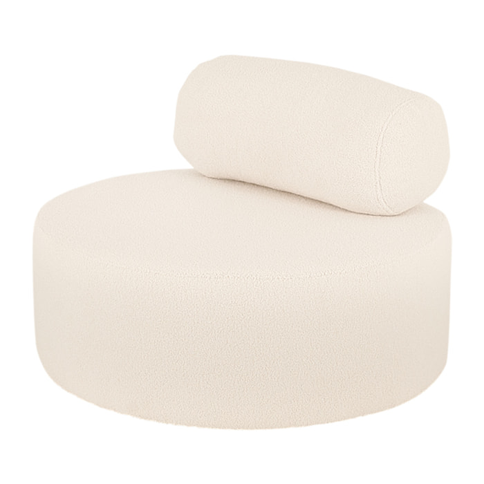 Fauteuil en bouclé rond couleur blanc de 91x71cm Hauteur: 71 Longueur: 91 Largeur: 91