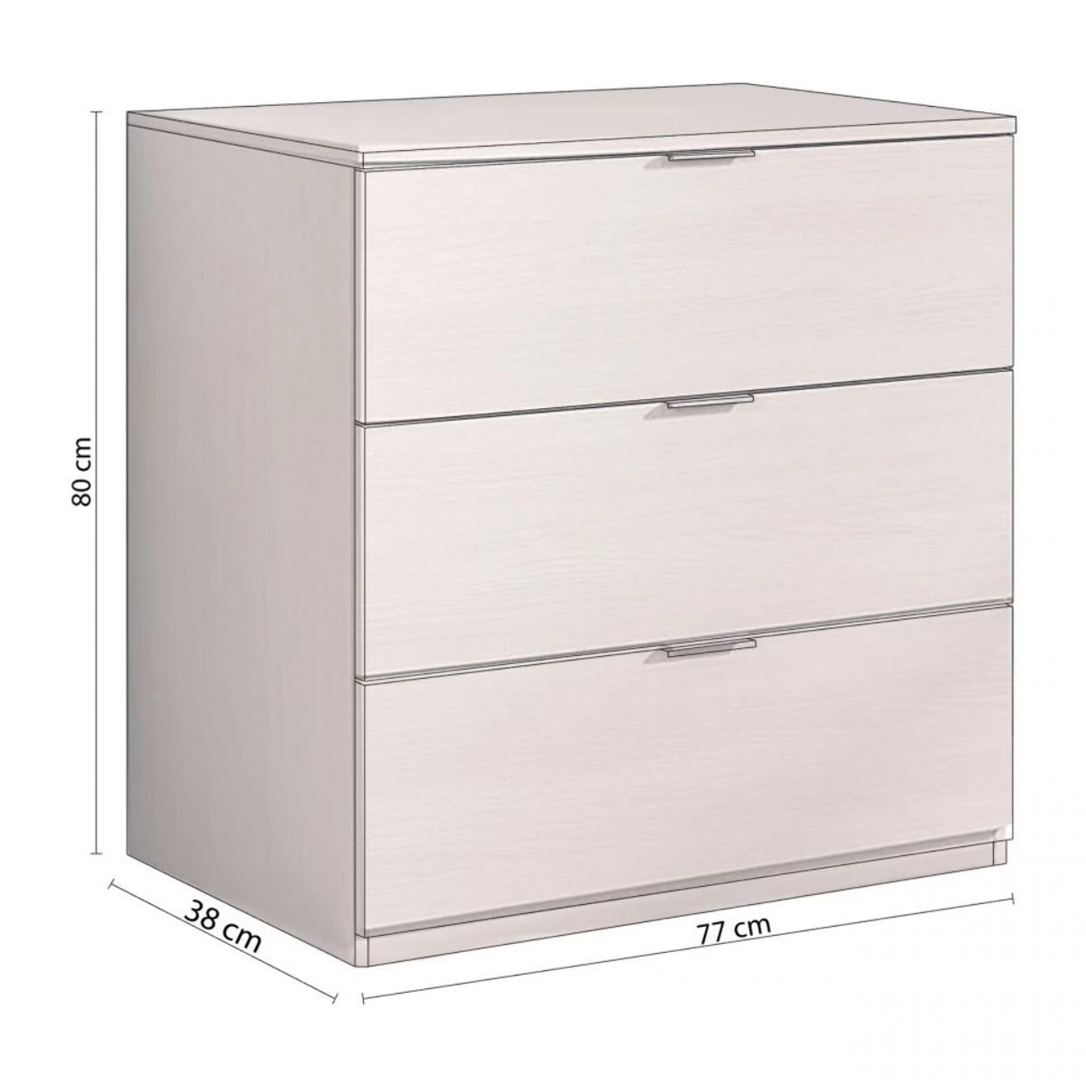 Cómoda de 3 cajones amplios y versátiles en roble 77x80 cm Andra Roble