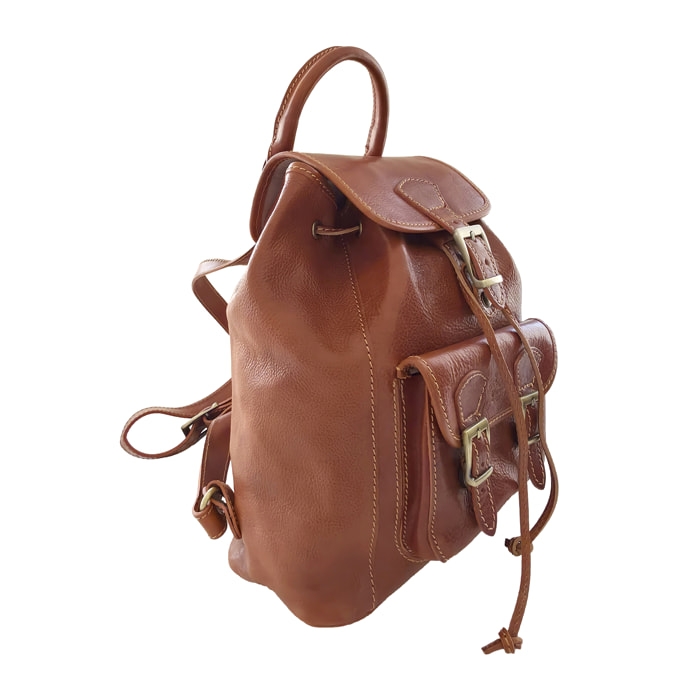 Zaino Donna in Vera Pelle, Zaino Elegante Vintage con Tasca Frontale e Chiusura Magnetica e a Coulisse
