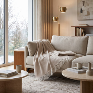 Plaid a spina di pesce in poliestere - Beige
