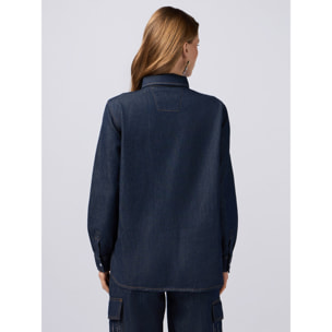 Oltre - Camisa vaquera con micro cristales - Azul