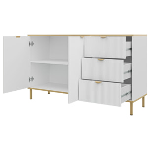 Hope - buffet bas 135 cm - 3 tiroirs et 2 portes - Blanc / Doré