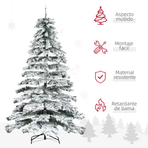 Árbol de Navidad 225 cm Nevado Artificial con 1083 Puntas de PVC Base Plegable y Soporte de Metal Decoración Navideño para Interiores 140x140x225 cm Verde y Blanco