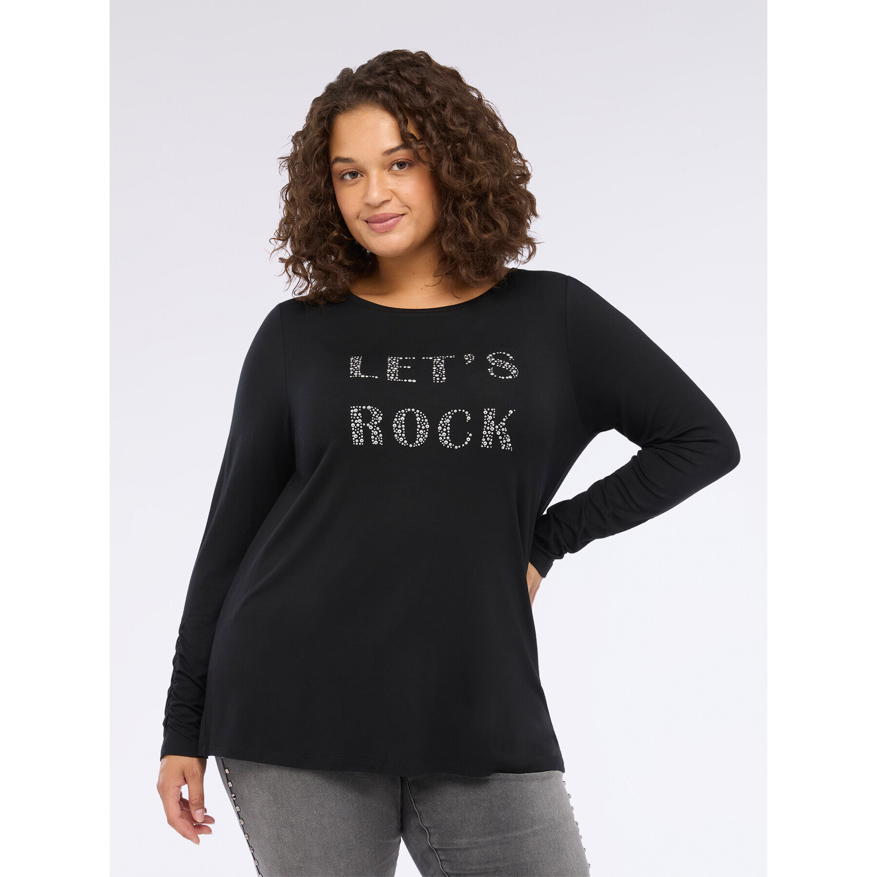 Fiorella Rubino - T-shirt in jersey con scritta in strass - Nero