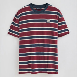 Camiseta granate y azul de rayas con logo engomado Polo Club