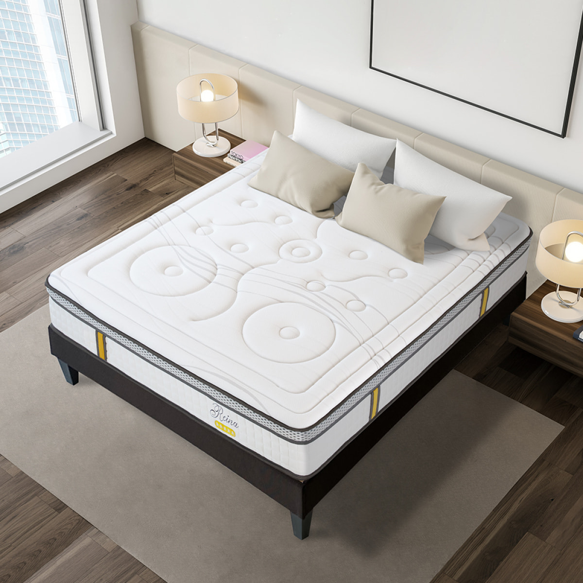 Ensemble Matelas Ressorts ensachés Reina 2.0 avec sommier en bois