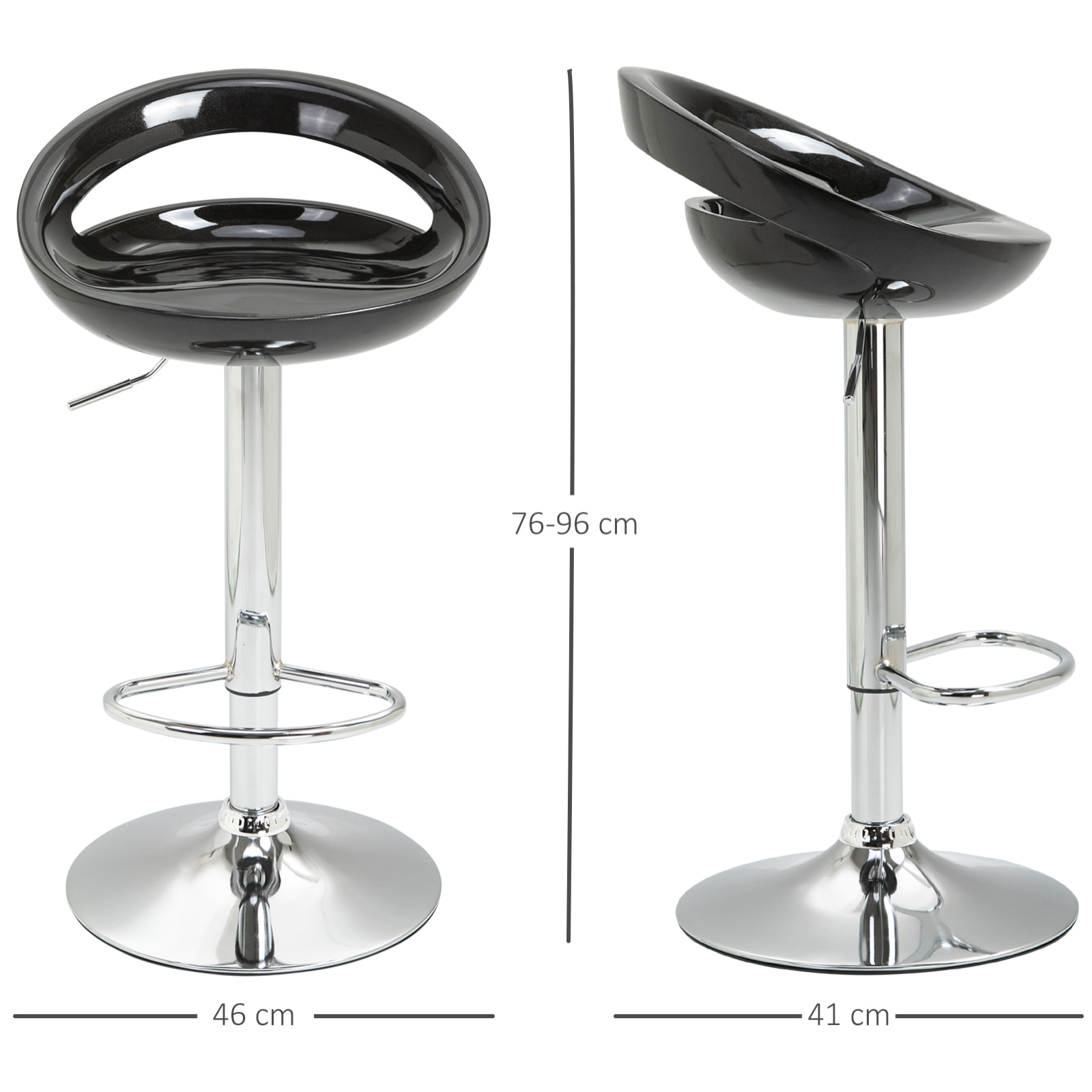 Lot de 2 tabourets de bar design réglable pivotant repose-pieds intégré noir