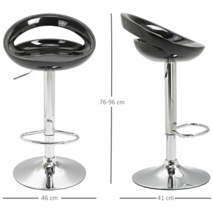 Lot de 2 tabourets de bar design réglable pivotant repose-pieds intégré noir