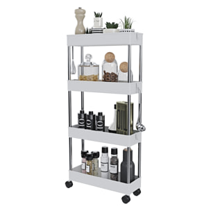 Carrello Portaoggetti 4 Ripiani Mobile Salvaspazio In Plastica Con Ruote Struttura In Acciaio Per Spazi Ridotti Cucina Bagno 40 x 13 x 85 Cm Bianco