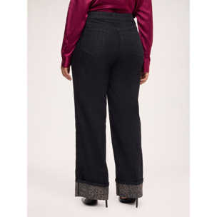 Fiorella Rubino - Jeans regular con risvolto animalier - Nero