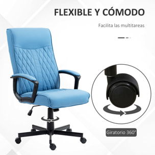 Silla de Oficina Giratoria Silla de Escritorio Basculante Tapizado en PU con Respaldo Alto y Altura Ajustable para Salón Oficina Carga 120 kg 65x72x102-112,5 cm Azul