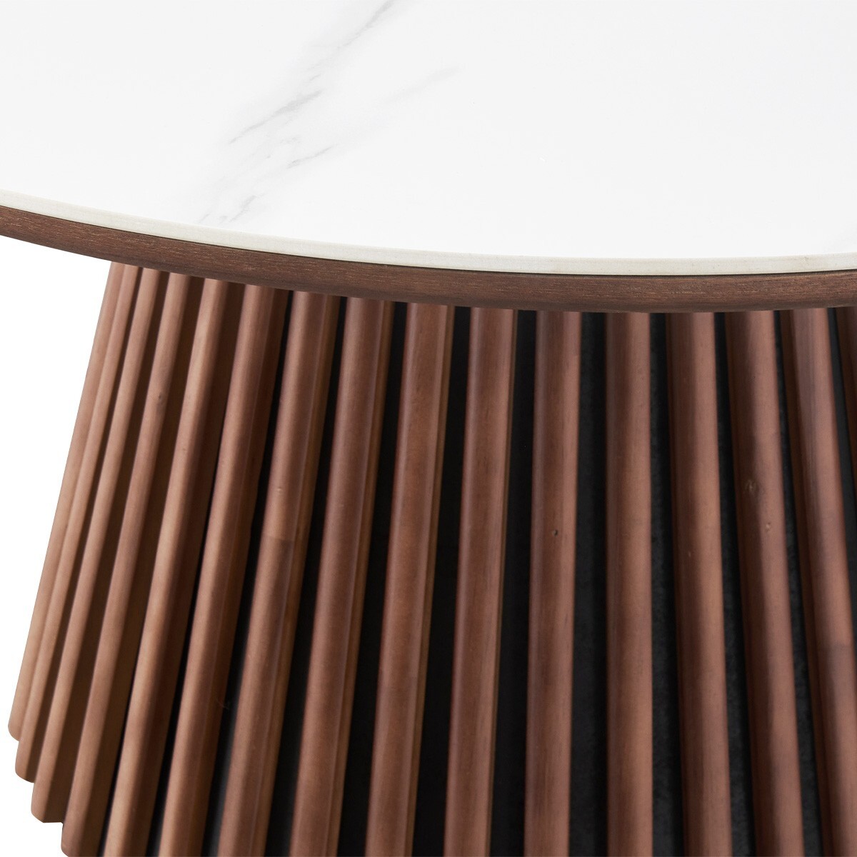 Table basse ronde plateau en céramique bicolore piètement cannelé - ADA