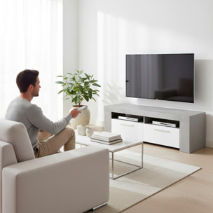 Mobile TV Con 4 Vani Portaoggetti Modulo Porta TV Moderno Con Ante E Vani A Vista Per Soggiorno Supporto TV 120x42x40 Cm Bianco Lucido Grigio Cemento