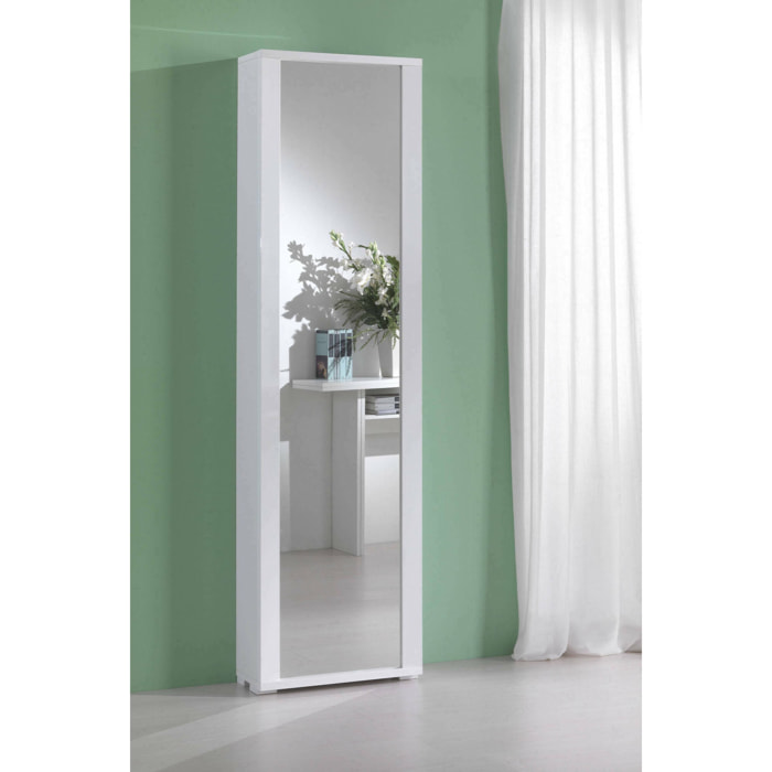 Scarpiera Datura, Mobile multiuso da ingresso con anta a specchio , Armadio moderno portascarpe a 7 ripiani, 100% Made in Italy, Cm 50x32hx182, Bianco