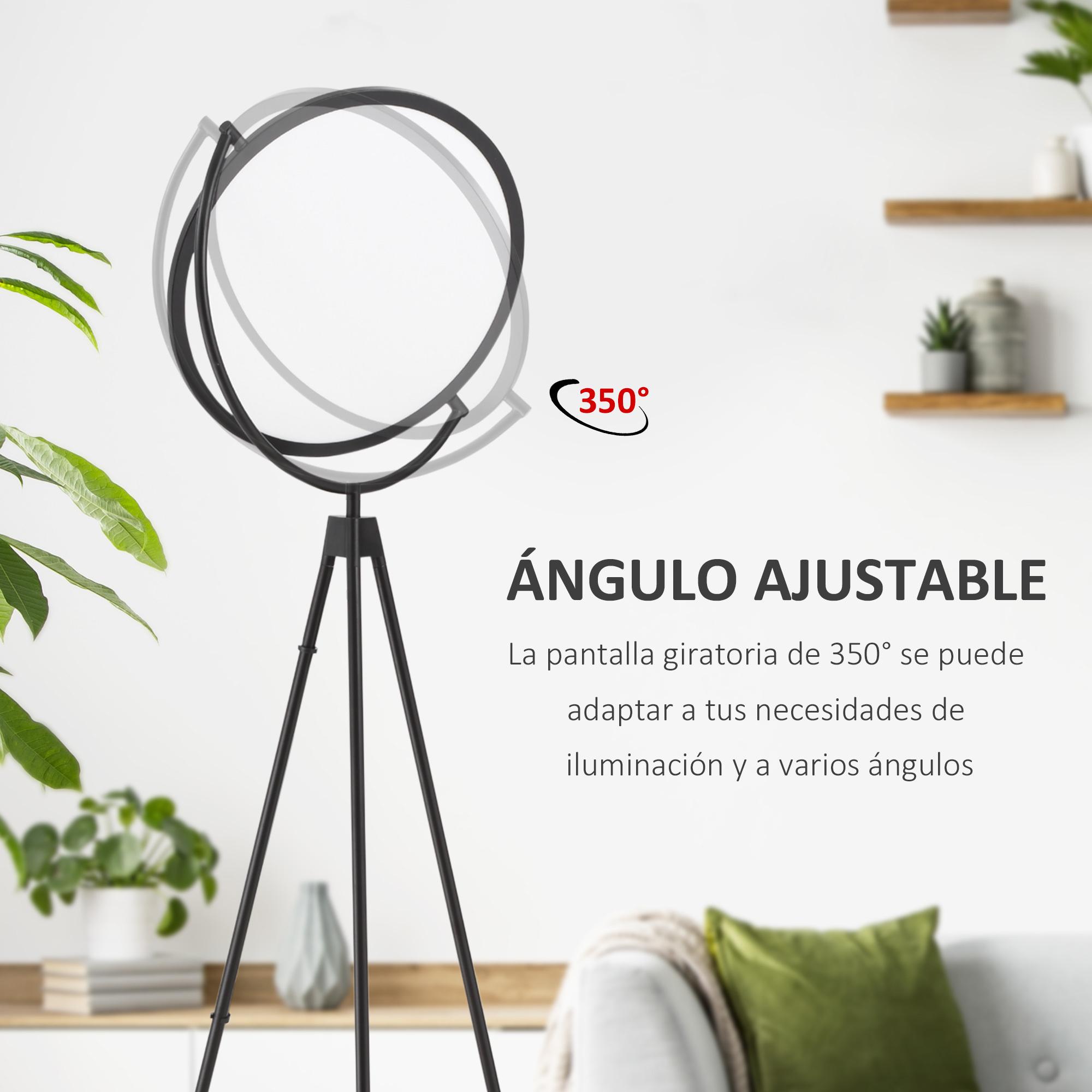 Lámpara de Pie Moderna Lámpara de Suelo con Luz LED de 20W Pantalla Giratoria Trípode de Metal e Interruptor de Pie para Salón Dormitorio Estudio 60x60x163 cm Negro