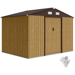 Caseta de Jardín Exterior 4,9 m², 277x195x192 cm, Cobertizo de Jardín Exterior Metálico con Puerta Corredera, Ventilación y Kit de Fundación, para Almacenamiento de Herramientas, Marrón Claro