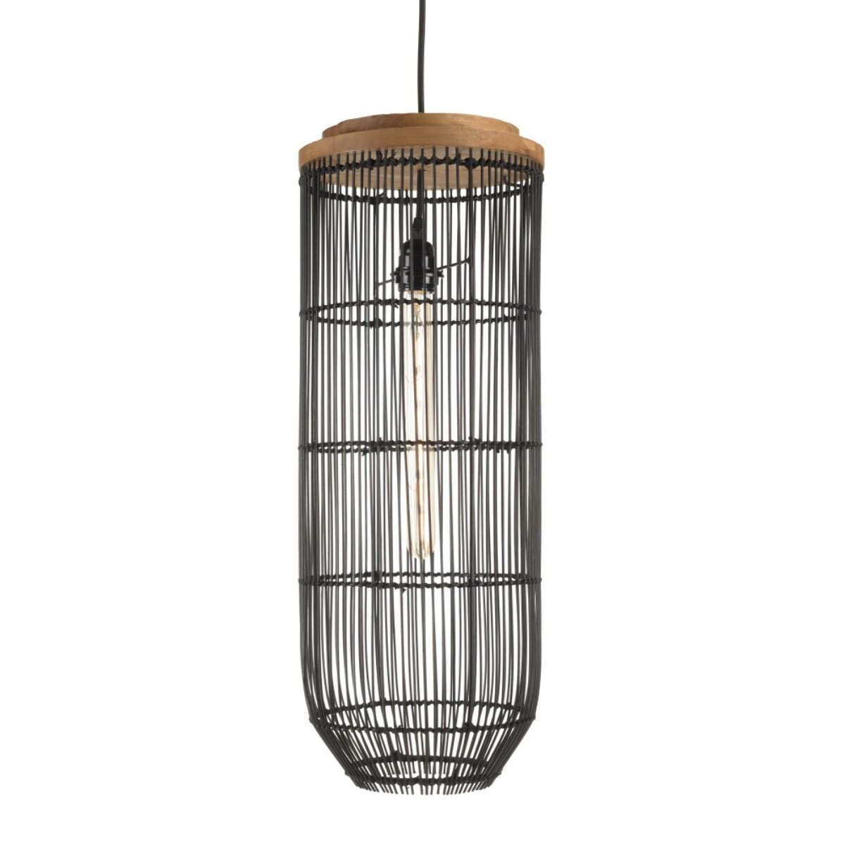 SIXTINE - Suspension 'longue' 25x25cm en rotin couleur noire et teck