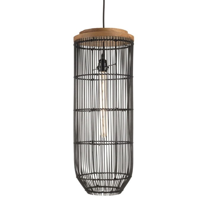 SIXTINE - Suspension 'longue' 25x25cm en rotin couleur noire et teck