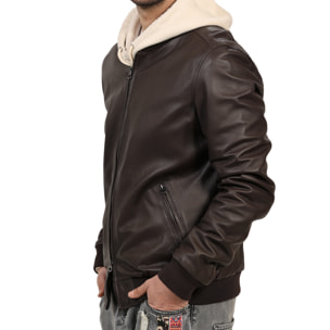 Giubbino in vera pelle di vitello Marrone-Slim Fit