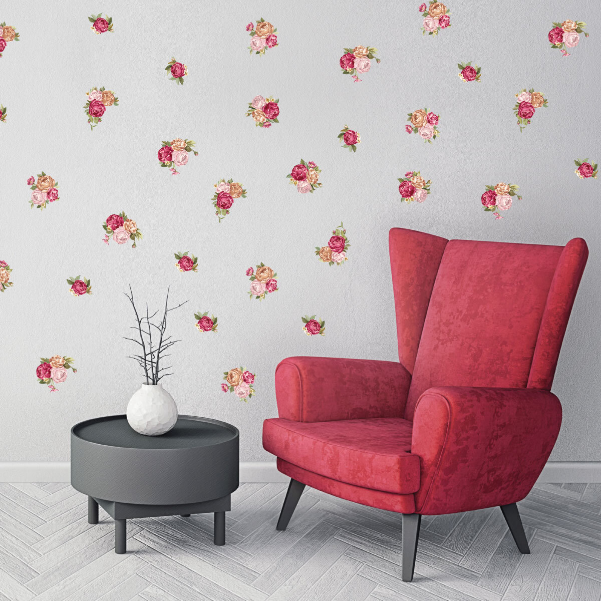 Stickers muraux | Sticker Mural Autocollant - FLEURS BOUQUETS DE ROSES - adhésifs fond transparent