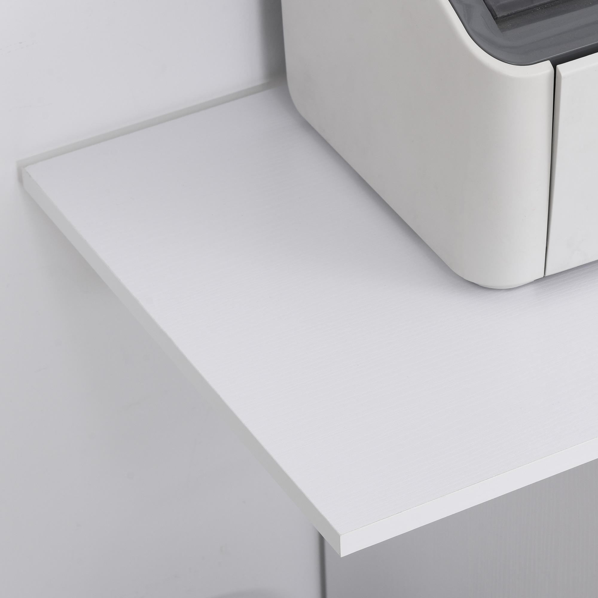 Support d'imprimante organiseur bureau caisson 2 niches tiroir espace CPU + grand plateau panneaux particules blanc