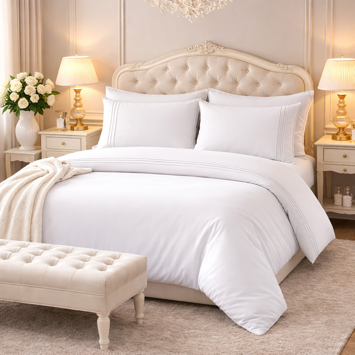 LAURA BIAGIOTTI Completo Set Lenzuola Floire Matrimoniali: L’Eleganza del Percalle firmata Hermet_bianco