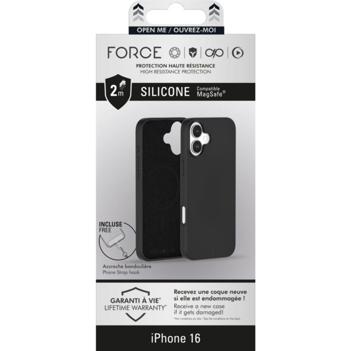 Coque FORCE CASE iPhone 16 MagSafe siliconne Noir