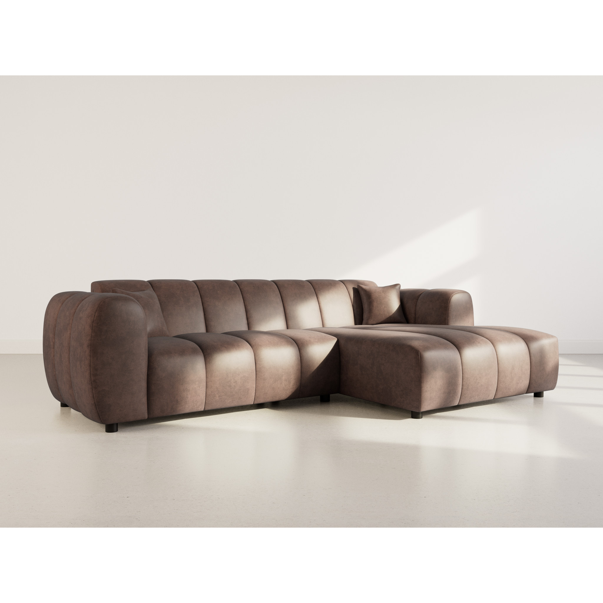 Curtis - canapé d'angle droit 4 places en simili - Marron