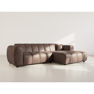 Curtis - canapé d'angle droit 4 places en simili - Marron