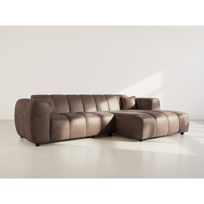 Curtis - canapé d'angle droit 4 places en simili - Marron